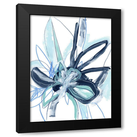 Blue Floral Burst I Black Modern Wood Framed Art Print with Double Matting by Vess, June Erica