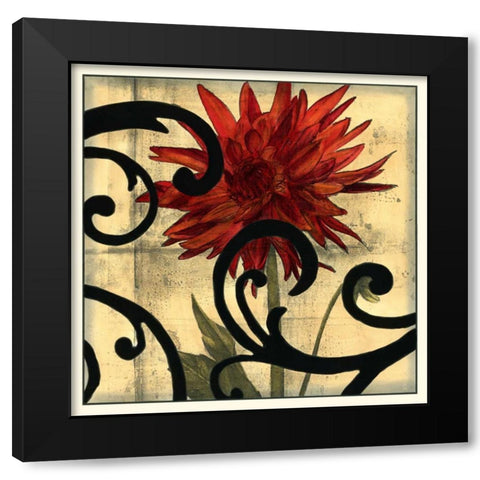 Dahlias and Scrolls II Black Modern Wood Framed Art Print with Double Matting by Goldberger, Jennifer