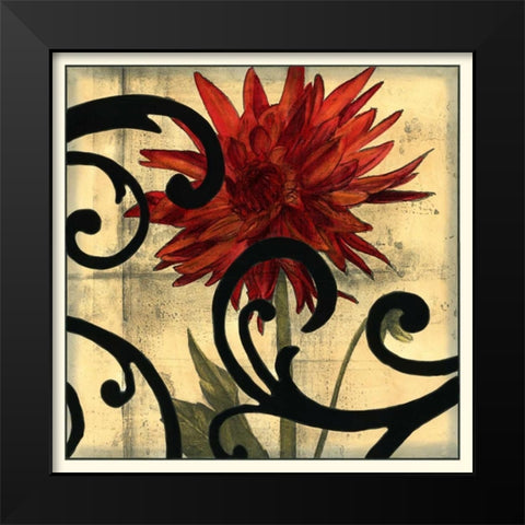 Dahlias and Scrolls II Black Modern Wood Framed Art Print by Goldberger, Jennifer