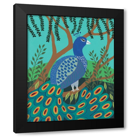Dandy Peacock I Black Modern Wood Framed Art Print by Moore, Regina