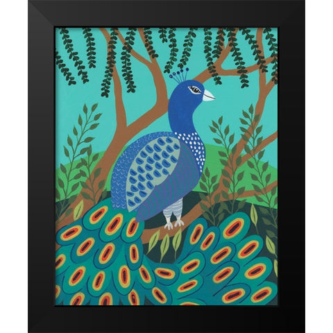 Dandy Peacock I Black Modern Wood Framed Art Print by Moore, Regina