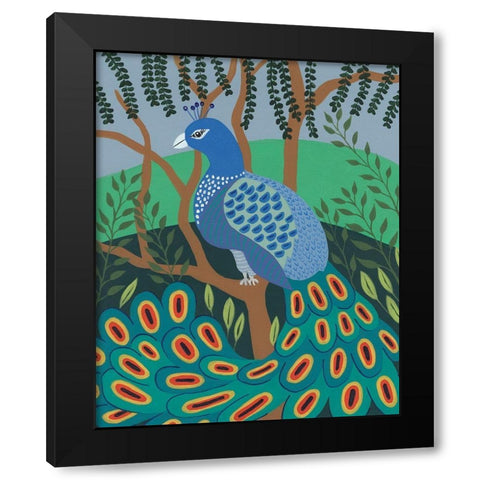 Dandy Peacock II Black Modern Wood Framed Art Print with Double Matting by Moore, Regina