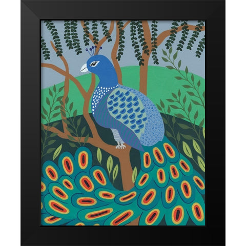 Dandy Peacock II Black Modern Wood Framed Art Print by Moore, Regina