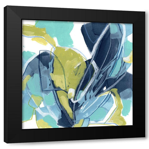 Blue Tangent II Black Modern Wood Framed Art Print by Vess, June Erica