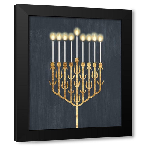 Golden Hanukkah II Black Modern Wood Framed Art Print with Double Matting by Popp, Grace