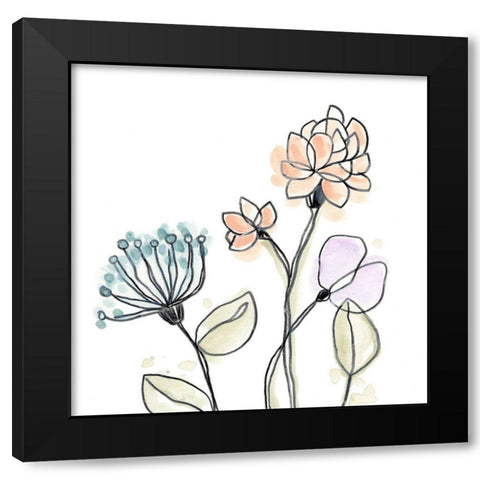 Spindle Blossoms VII Black Modern Wood Framed Art Print with Double Matting by Vess, June Erica