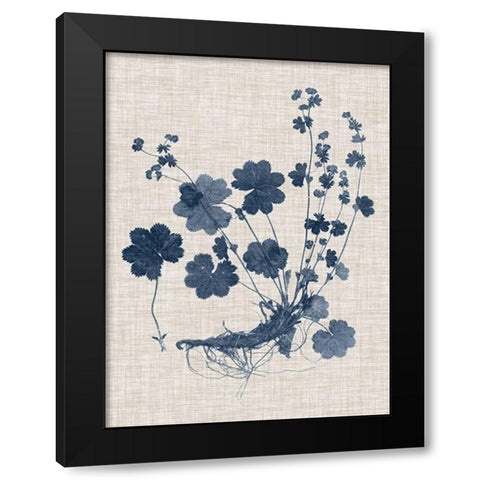 Navy and Linen Leaves I Black Modern Wood Framed Art Print with Double Matting by Vision Studio