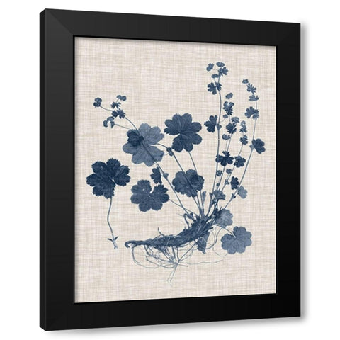 Navy and Linen Leaves I Black Modern Wood Framed Art Print by Vision Studio