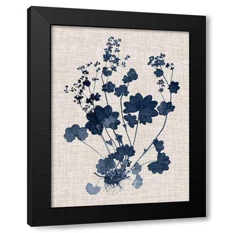 Navy and Linen Leaves II Black Modern Wood Framed Art Print with Double Matting by Vision Studio