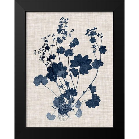 Navy and Linen Leaves II Black Modern Wood Framed Art Print by Vision Studio