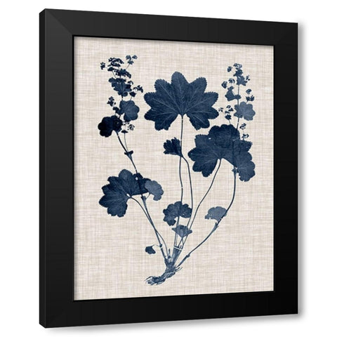 Navy and Linen Leaves III Black Modern Wood Framed Art Print with Double Matting by Vision Studio