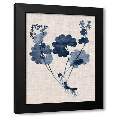 Navy and Linen Leaves IV Black Modern Wood Framed Art Print with Double Matting by Vision Studio