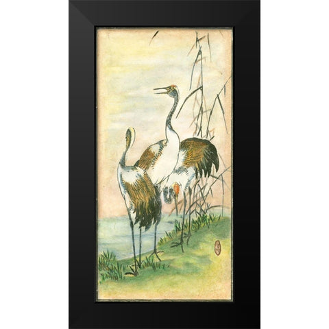 Custom Oriental Cranes I Black Modern Wood Framed Art Print by Vision Studio