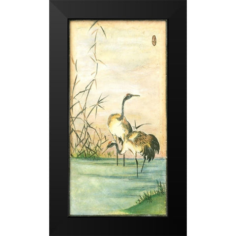 Custom Oriental Cranes II Black Modern Wood Framed Art Print by Vision Studio