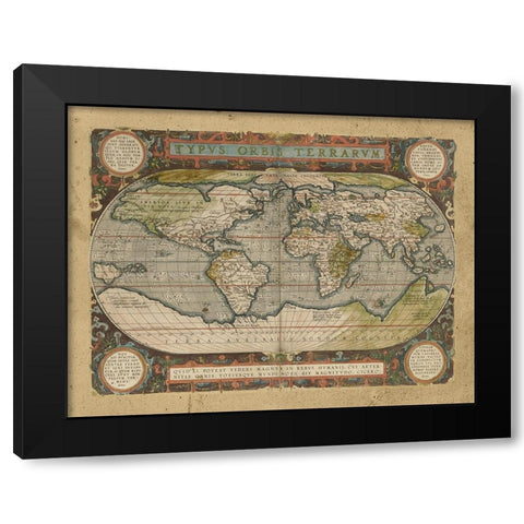 Embellished Antique World Map Black Modern Wood Framed Art Print by Vision Studio