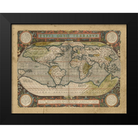 Embellished Antique World Map Black Modern Wood Framed Art Print by Vision Studio