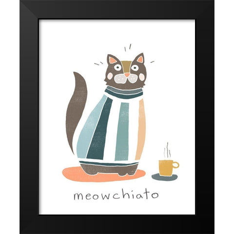 Coffee Cats I Black Modern Wood Framed Art Print by Vess, June Erica