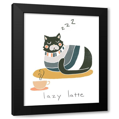 Coffee Cats II Black Modern Wood Framed Art Print by Vess, June Erica