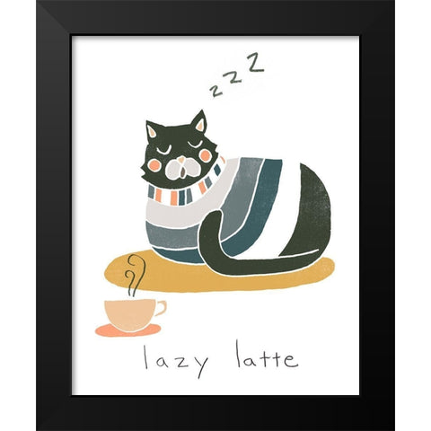 Coffee Cats II Black Modern Wood Framed Art Print by Vess, June Erica