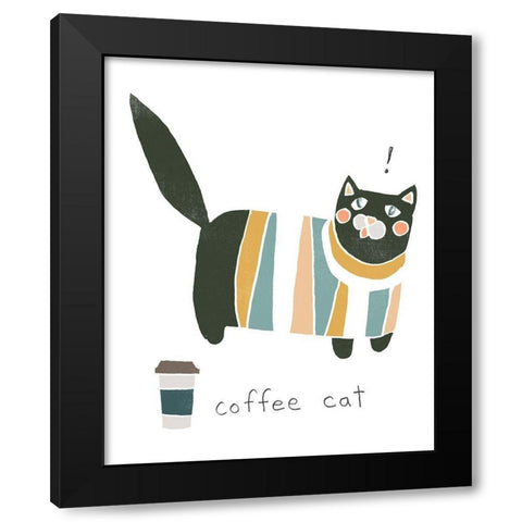 Coffee Cats III Black Modern Wood Framed Art Print with Double Matting by Vess, June Erica