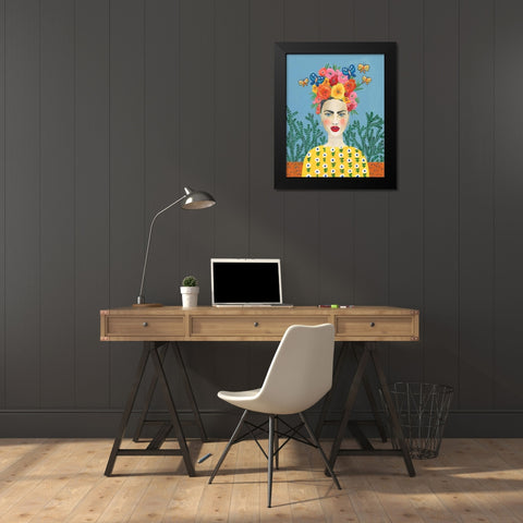 Frida Headdress I Black Modern Wood Framed Art Print by Moore, Regina
