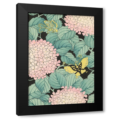 Japanese Floral Design I Black Modern Wood Framed Art Print by Furuya, Korin