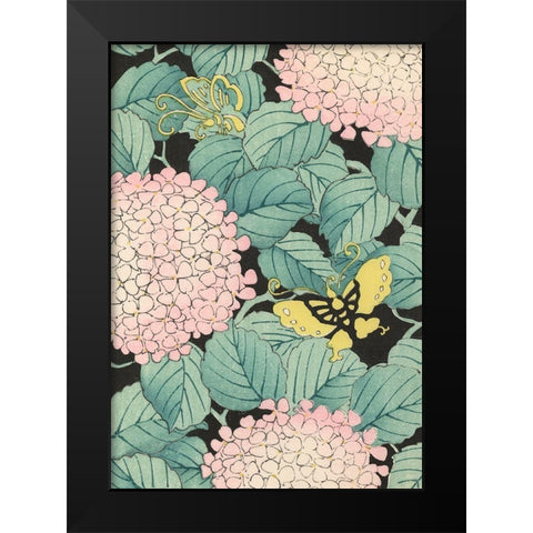 Japanese Floral Design I Black Modern Wood Framed Art Print by Furuya, Korin