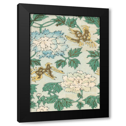 Japanese Floral Design II Black Modern Wood Framed Art Print with Double Matting by Furuya, Korin