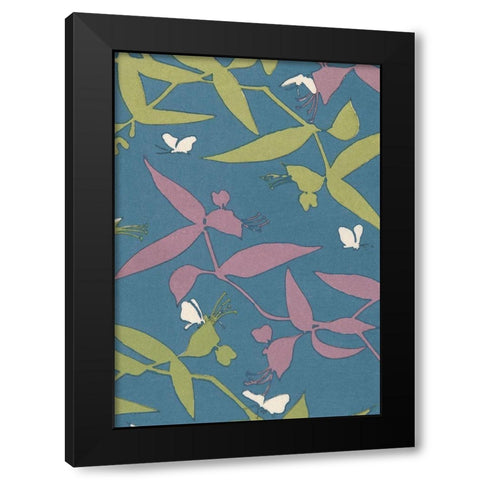 Japanese Floral Design III Black Modern Wood Framed Art Print by Furuya, Korin