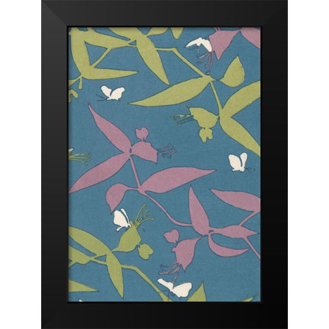 Japanese Floral Design III Black Modern Wood Framed Art Print by Furuya, Korin