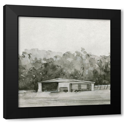 Solemn Barn Sketch II Black Modern Wood Framed Art Print with Double Matting by Caroline, Emma