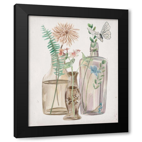 Butterflies and Flowers II Black Modern Wood Framed Art Print with Double Matting by Wang, Melissa