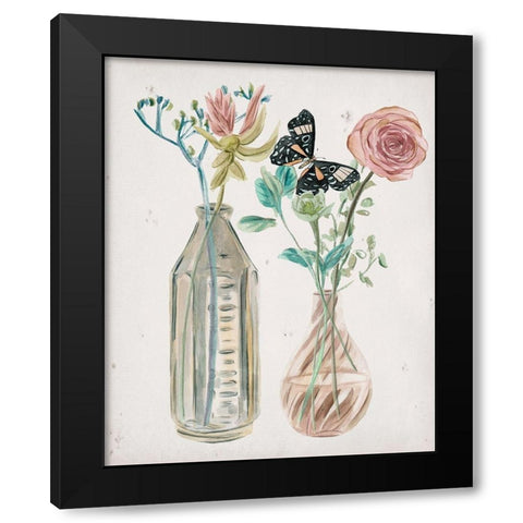 Butterflies and Flowers III Black Modern Wood Framed Art Print with Double Matting by Wang, Melissa