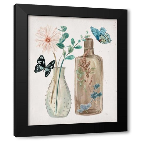 Butterflies and Flowers IV Black Modern Wood Framed Art Print with Double Matting by Wang, Melissa