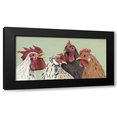 Four Roosters Black Modern Wood Framed Art Print with Double Matting by Reynolds, Jade