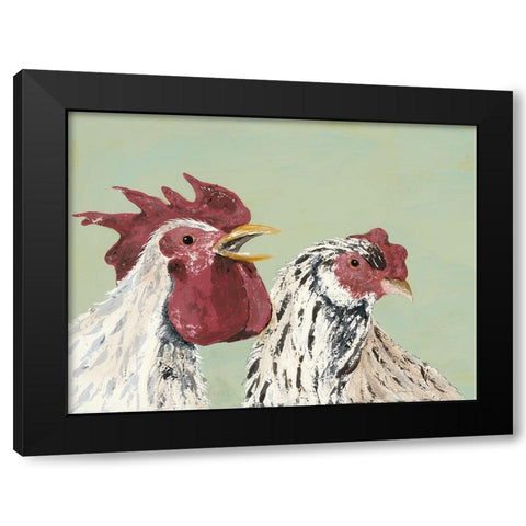 Four Roosters White Chickens Black Modern Wood Framed Art Print by Reynolds, Jade