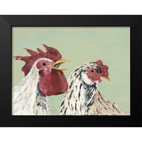 Four Roosters White Chickens Black Modern Wood Framed Art Print by Reynolds, Jade