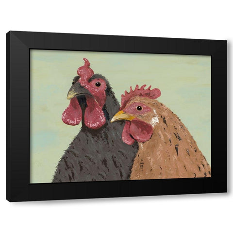 Four Roosters Brown Chickens Black Modern Wood Framed Art Print with Double Matting by Reynolds, Jade