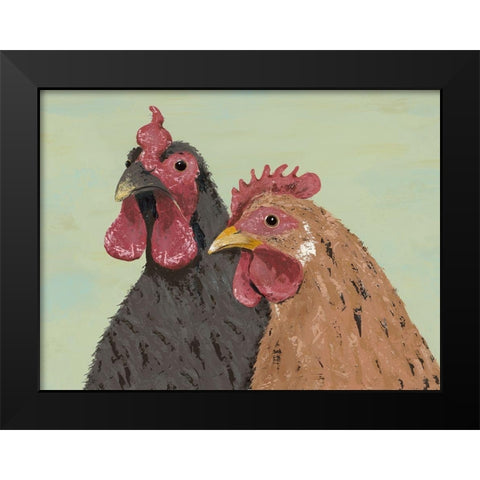 Four Roosters Brown Chickens Black Modern Wood Framed Art Print by Reynolds, Jade