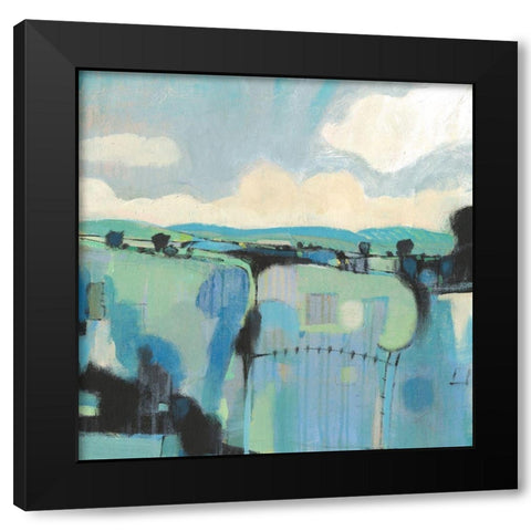 Abstract Shades of Blue II Black Modern Wood Framed Art Print with Double Matting by OToole, Tim