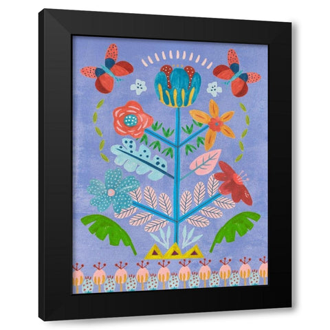 Embroidered Garden I Black Modern Wood Framed Art Print by Wang, Melissa