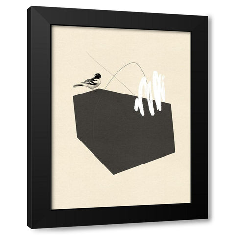 Steel Sequin with Bird I Black Modern Wood Framed Art Print with Double Matting by Green, Jacob