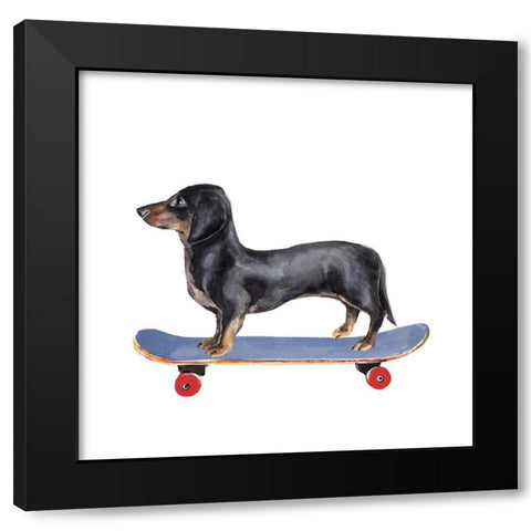 Pups on Wheels II Black Modern Wood Framed Art Print with Double Matting by Warren, Annie