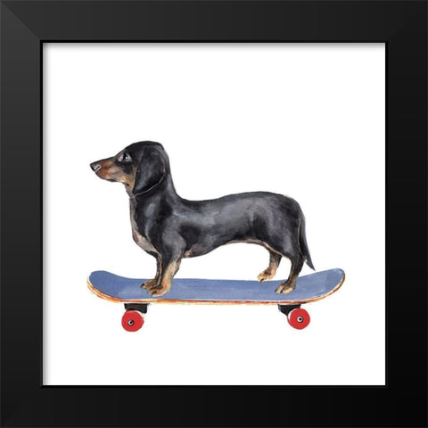 Pups on Wheels II Black Modern Wood Framed Art Print by Warren, Annie