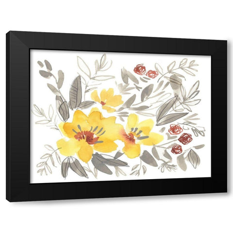 Golden Flower Composition I Black Modern Wood Framed Art Print with Double Matting by Goldberger, Jennifer