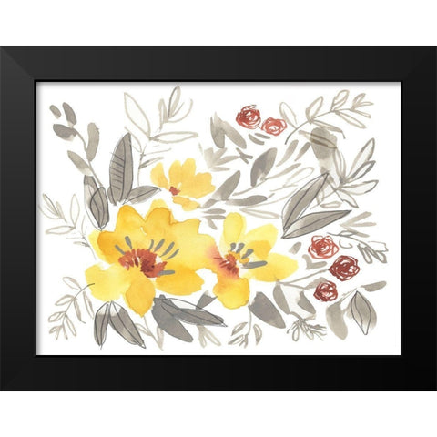 Golden Flower Composition I Black Modern Wood Framed Art Print by Goldberger, Jennifer