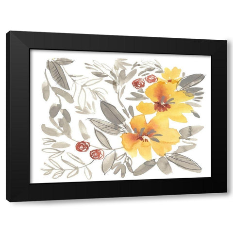 Golden Flower Composition II Black Modern Wood Framed Art Print with Double Matting by Goldberger, Jennifer