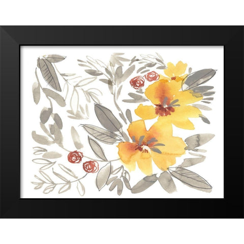 Golden Flower Composition II Black Modern Wood Framed Art Print by Goldberger, Jennifer