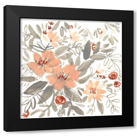 Peach and Rust Blooms I Black Modern Wood Framed Art Print with Double Matting by Goldberger, Jennifer