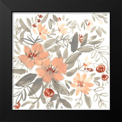 Peach and Rust Blooms I Black Modern Wood Framed Art Print by Goldberger, Jennifer